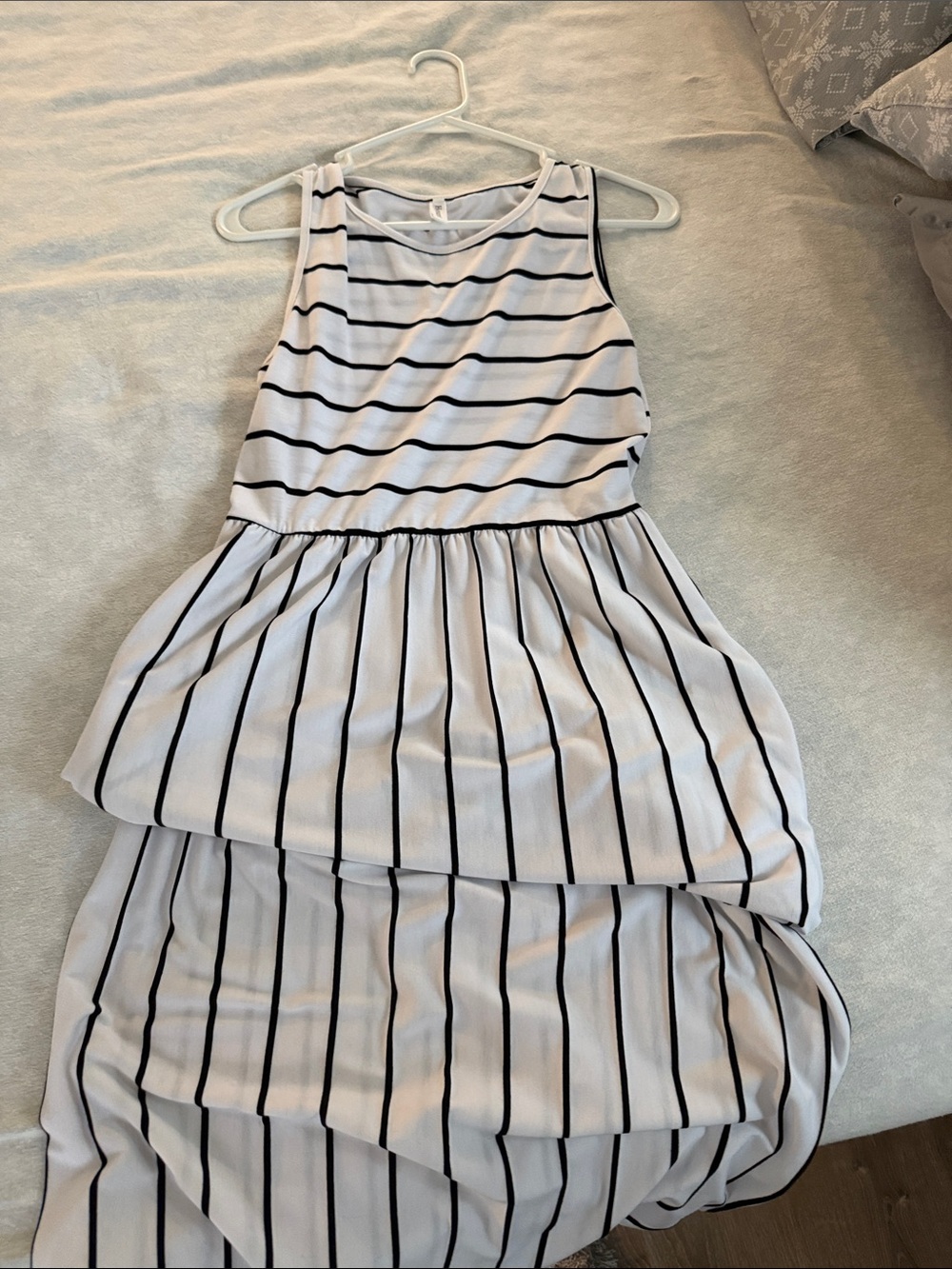 Striped High-Low Maxi Dress in White and Black
